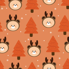 Cute cartoon bears and christmas trees seamless pattern, with Christmas illustrations. cute animal wallpaper for gift wrapping paper