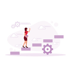 Businesswoman is climbing the ladder to success. Leadership and career development concept. In Progress concept. trend modern vector flat illustration