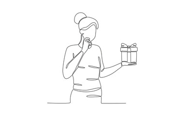 A woman gets a gift box. Boxing day one-line drawing