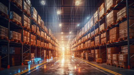 The digital warehouse of the future Smart logistics, e-commerce, modern industry - obrazy, fototapety, plakaty
