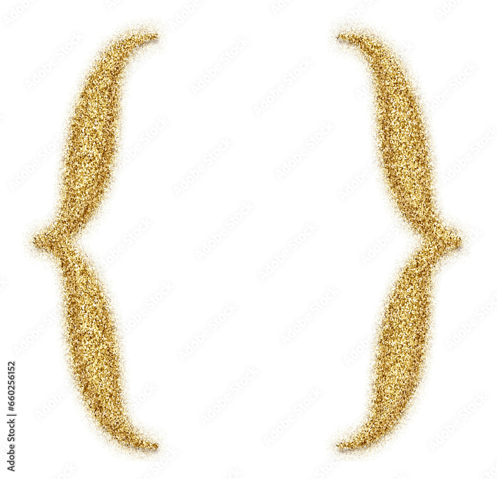 Poster gold glitter curly brackets symbol isolated on transparent background. this is a part of a set which