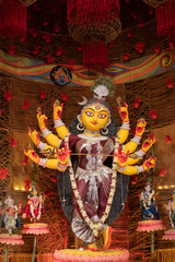 Howrah, West Bengal, India- 3rd October, 2022 : Beautifully decorated Durga idol is being...