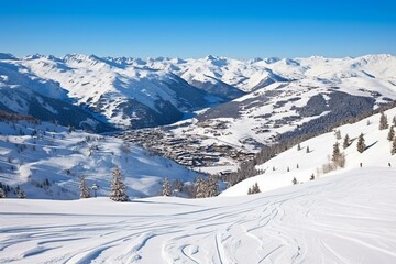 Fototapeta na wymiar France, Savoie, Meribel, Les 3 Vallees, ski slopes. Generative AI