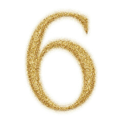 Gold glitter number from 0 to 9 isolated on transparent background. This is a part of a set which also includes letters and symbols
