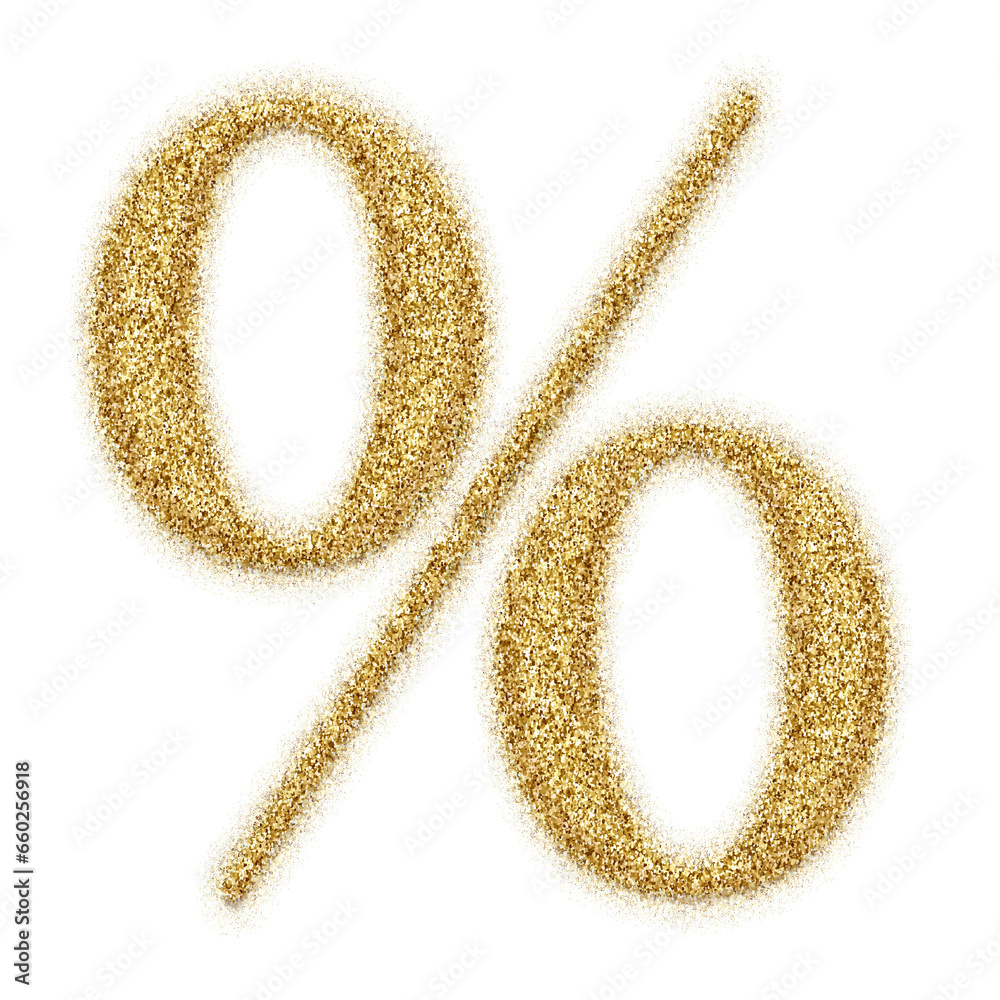 Poster gold glitter percent symbol isolated on transparent background. this is a part of a set which also i