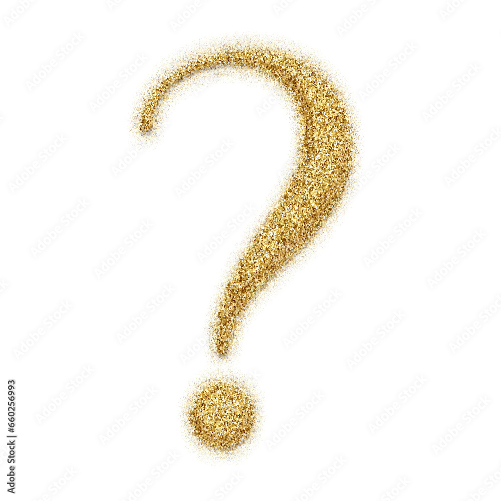 Poster gold glitter question mark symbol isolated on transparent background. this is a part of a set which 