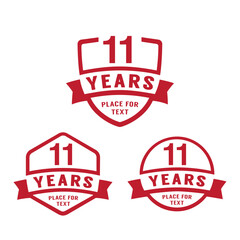 11 years anniversary celebration logotype. 11th anniversary logo collection. Set of anniversary design template. Vector illustration.
