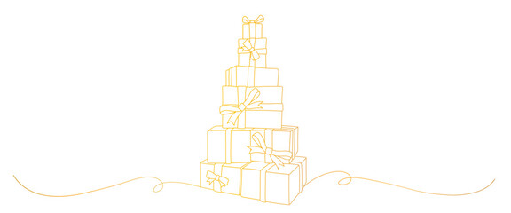 gift box golden line art style. birthday, valentine, merry christmas, thanksgiving, black friday element vector