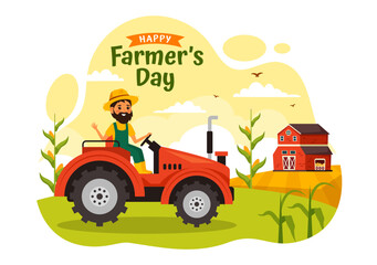 Fototapeta na wymiar Happy Farmers' Day Vector Illustration on December 23 Rice Fields and Farmers Suitable for Poster or Landing Page in Flat Cartoon Background Design