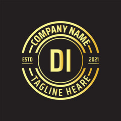 Professional simple Letter DI Circle Luxury Gold Color Vector Logo Template