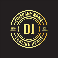 Professional simple Letter DJ Circle Luxury Gold Color Vector Logo Template