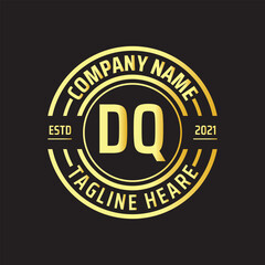 Professional simple Letter DQ Circle Luxury Gold Color Vector Logo Template
