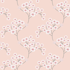 seamless vector flowers pattern pink background
