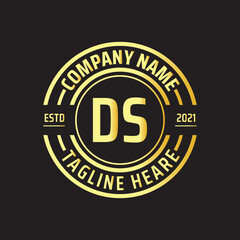 Professional simple Letter DS Circle Luxury Gold Color Vector Logo Template