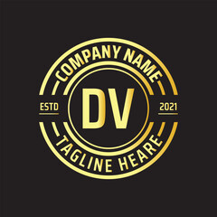Fototapeta na wymiar Professional simple Letter DV Circle Luxury Gold Color Vector Logo Template
