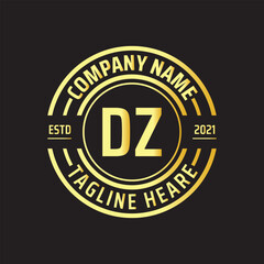 Professional simple Letter DZ Circle Luxury Gold Color Vector Logo Template