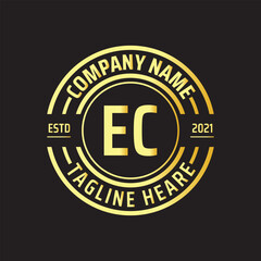 Professional simple Letter EC Circle Luxury Gold Color Vector Logo Template