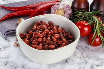 Red canned beans in the bowl
