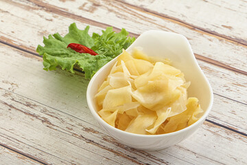 Marinated white ginger in the bowl