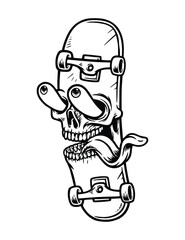 funny skull face skateboard illustration