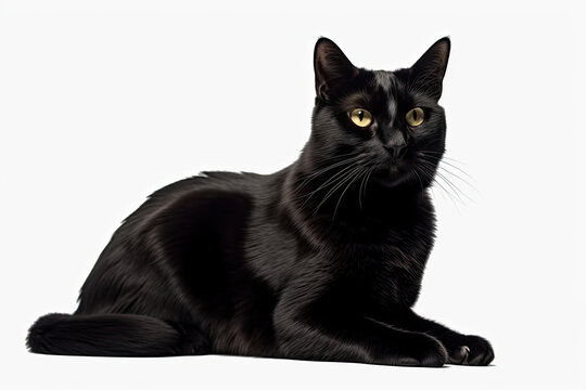 Black cat sitting on the floor in white background