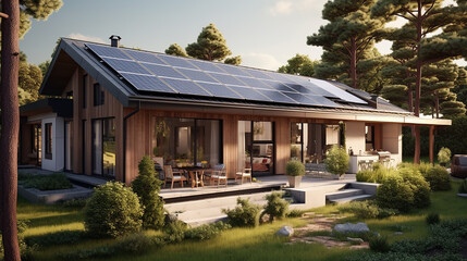 Fototapeta na wymiar Modern house with solar panels. Generative AI