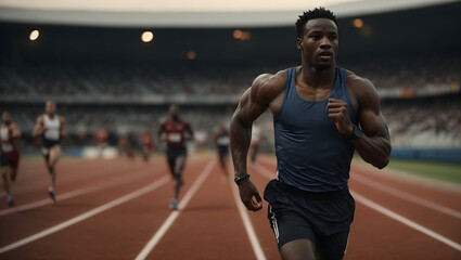 a black man runs on the Athletics Track