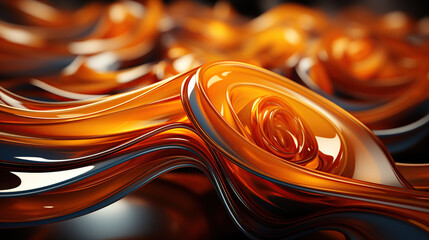 3D illustration of abstract orange wavy background, computer-generated image. 