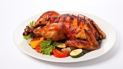 roasted chicken, grilled chicken, whole fried chicken. white background  .Generative AI