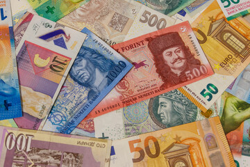 Background of currencies from different european countries