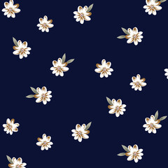 Fototapeta premium seamless vector small flower design pattern on navy background
