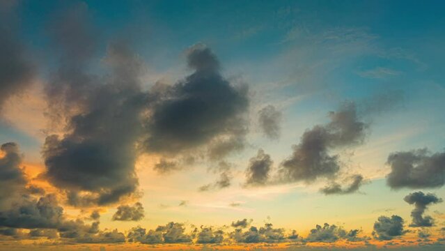 .aerial hyperlapse view cloud in stunning sunset at the sea in sunset. .Scene of clouds floating in colorful sky in beautiful sunset..Gradient color. Sky texture, abstract nature background.