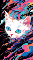 hand drawn cartoon abstract art cat illustration	
