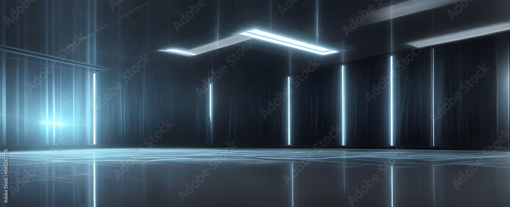 Wall mural Futuristic dark podium with light and reflection background