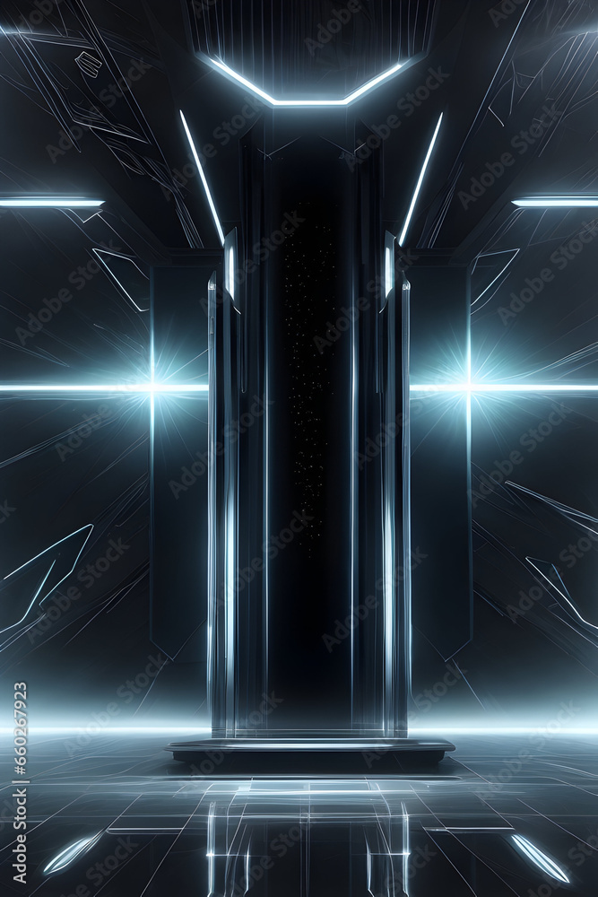 Wall mural Futuristic dark podium with light and reflection background