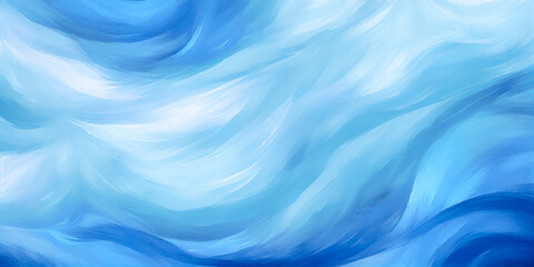 Naklejka premium Abstract blue gradient acrylic paint wavy grunge texture background. Navy waves watercolor brushstrokes texture. Minimalist art ocean backdrop for web mobile. Winter snow weather copy space banner