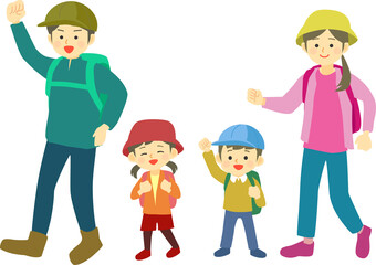 ハイキングに行く家族のイラスト