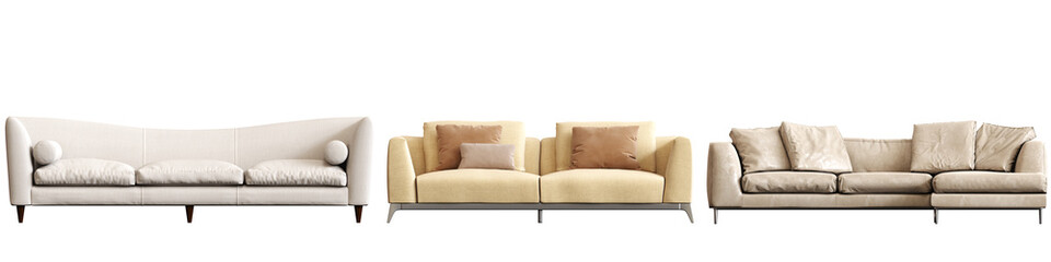 sofa isolated on white background, interior furniture, 3D illustration, cg render
