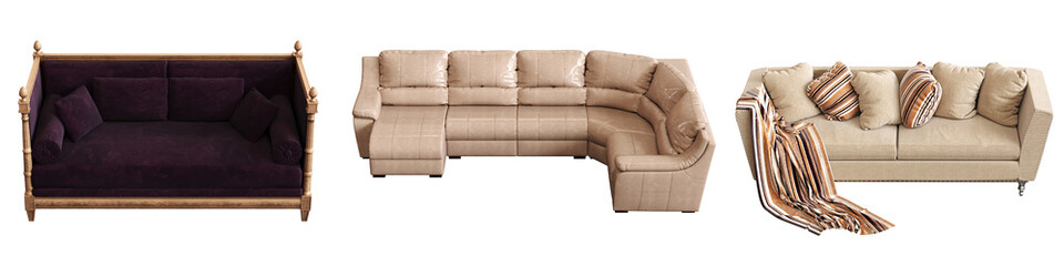 sofa isolated on white background, interior furniture, 3D illustration, cg render
