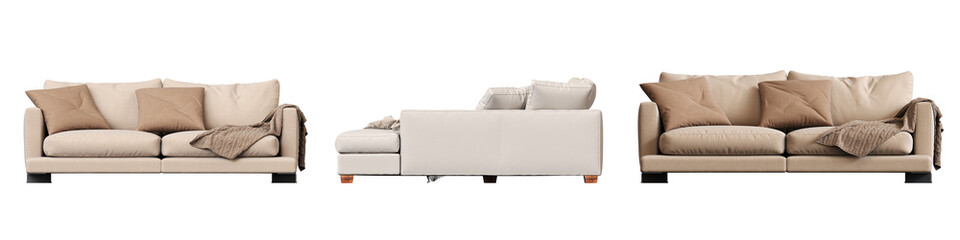 sofa isolated on white background, interior furniture, 3D illustration, cg render