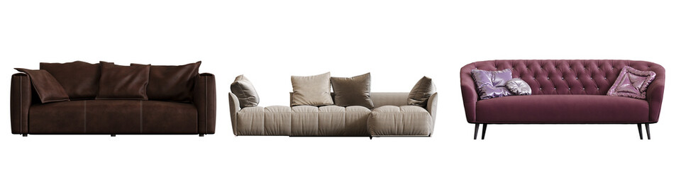 sofa isolated on white background, interior furniture, 3D illustration, cg render