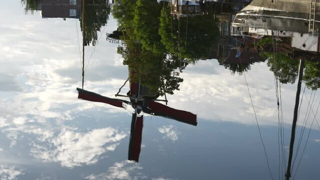 Reflection Of Molen de Roode Leeuw, Oldest Flourmills in the Gouda, Netherlands.