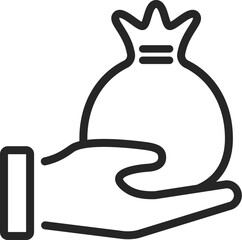 ドル袋を持つ手のアイコン（線画）のイラスト