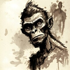 a sketch in ink of a dead undead monkey 