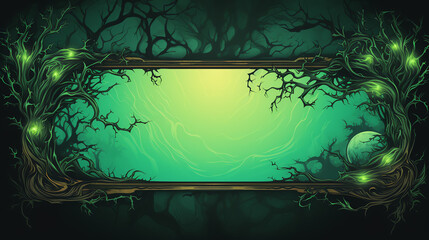 A haunting forest scene captured within a picture frame