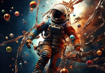 A daring astronaut races through the vastness of space, fueled by determination and the thrill of exploration