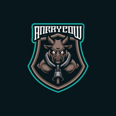 Cow mascot logo design vector with modern illustration concept style for badge, emblem and t shirt printing. Angry cow illustration for sport and esport team.