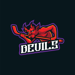 Devils mascot logo design vector with modern illustration concept style for badge, emblem and t shirt printing. Devils hockey illustration for sport and esport team.