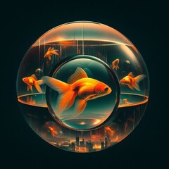 Goldfish in a round glass aquarium abstract art style
