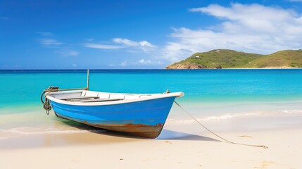 Fototapeta na wymiar Small boat with beach background